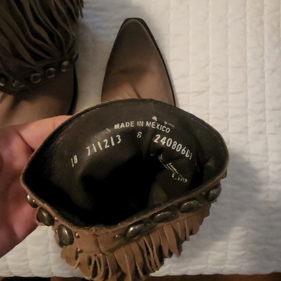 Leather fringe boots with tassels and fringe and conchos - Picture 2 of 7